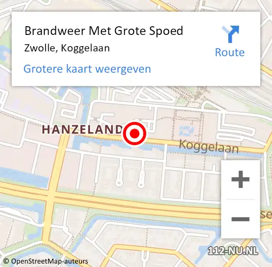 Locatie op kaart van de 112 melding: Brandweer Met Grote Spoed Naar Zwolle, Koggelaan op 9 februari 2024 11:53