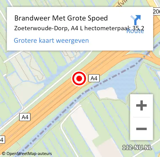 Locatie op kaart van de 112 melding: Brandweer Met Grote Spoed Naar Zoeterwoude-Dorp, A4 L hectometerpaal: 35,1 op 25 september 2014 09:47