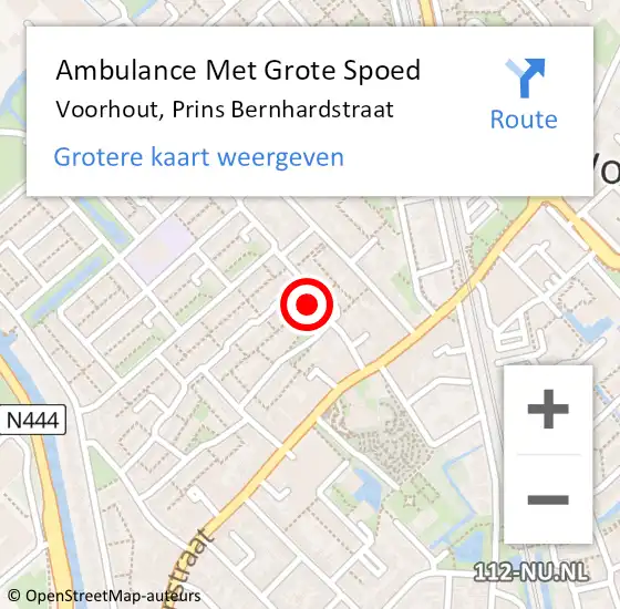 Locatie op kaart van de 112 melding: Ambulance Met Grote Spoed Naar Voorhout, Prins Bernhardstraat op 9 februari 2024 12:03