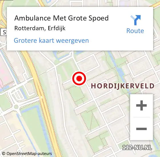 Locatie op kaart van de 112 melding: Ambulance Met Grote Spoed Naar Rotterdam, Erfdijk op 9 februari 2024 12:03