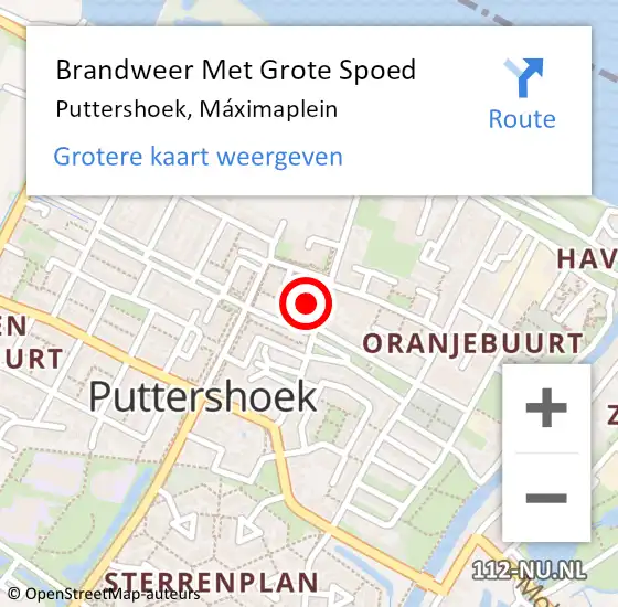 Locatie op kaart van de 112 melding: Brandweer Met Grote Spoed Naar Puttershoek, Máximaplein op 9 februari 2024 12:11