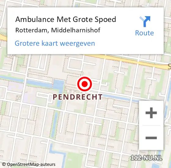 Locatie op kaart van de 112 melding: Ambulance Met Grote Spoed Naar Rotterdam, Middelharnishof op 9 februari 2024 12:23