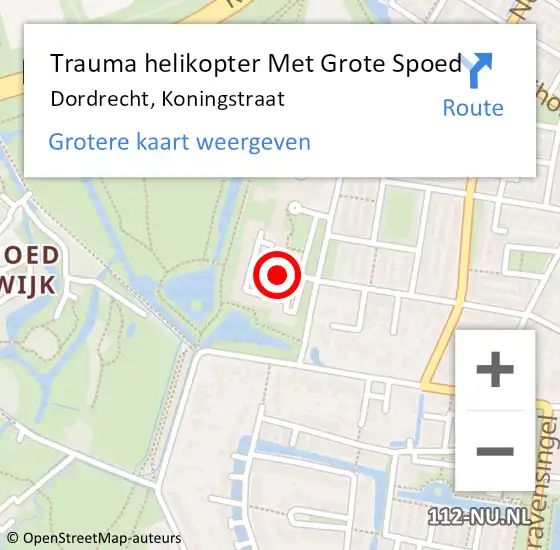 Locatie op kaart van de 112 melding: Trauma helikopter Met Grote Spoed Naar Dordrecht, Koningstraat op 9 februari 2024 12:44