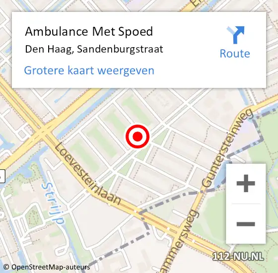 Locatie op kaart van de 112 melding: Ambulance Met Spoed Naar Den Haag, Sandenburgstraat op 9 februari 2024 12:50