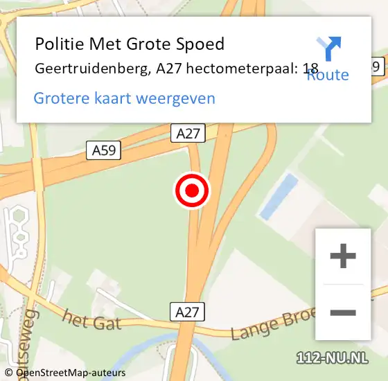 Locatie op kaart van de 112 melding: Politie Met Grote Spoed Naar Geertruidenberg, A27 hectometerpaal: 18 op 9 februari 2024 12:53