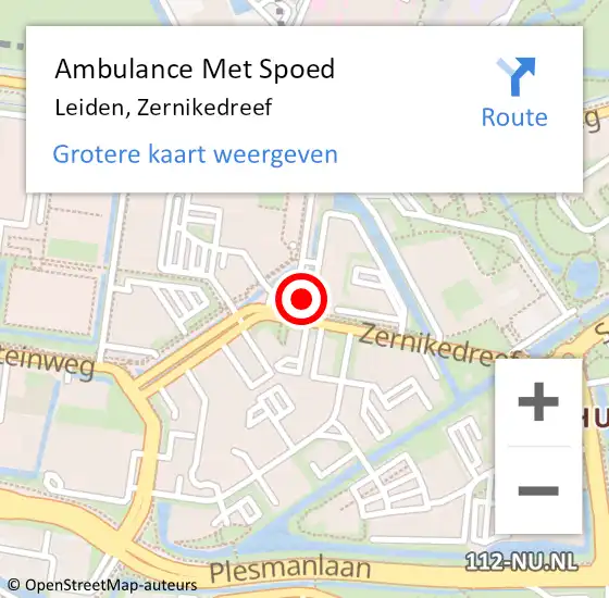Locatie op kaart van de 112 melding: Ambulance Met Spoed Naar Leiden, Zernikedreef op 9 februari 2024 13:40