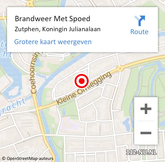 Locatie op kaart van de 112 melding: Brandweer Met Spoed Naar Zutphen, Koningin Julianalaan op 9 februari 2024 13:50