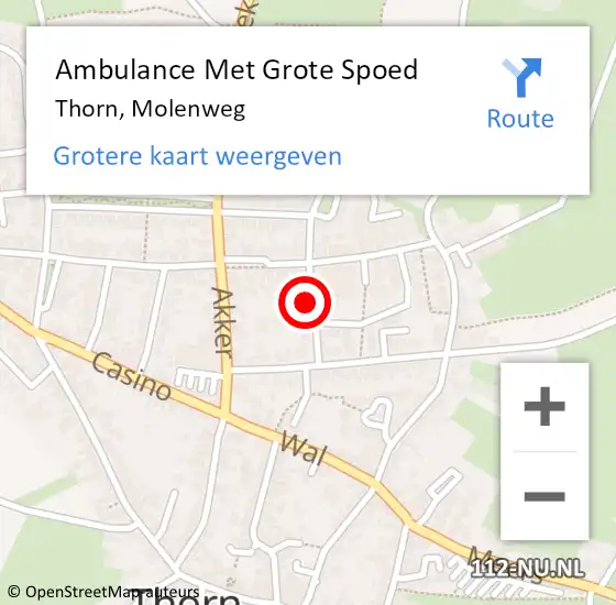 Locatie op kaart van de 112 melding: Ambulance Met Grote Spoed Naar Thorn, Molenweg op 9 februari 2024 14:08