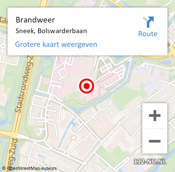 Locatie op kaart van de 112 melding: Brandweer Sneek, Bolswarderbaan op 9 februari 2024 14:34