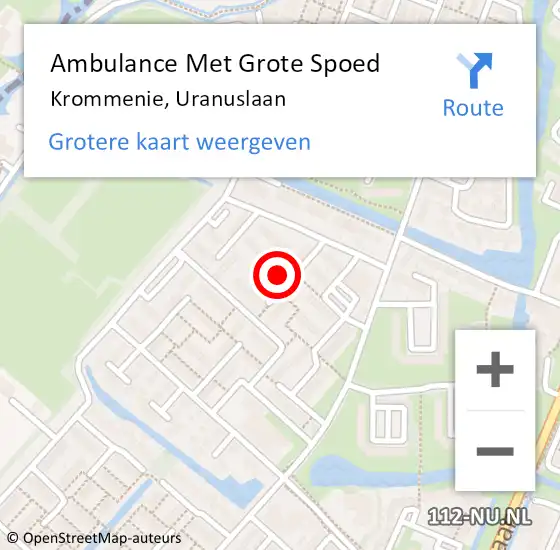 Locatie op kaart van de 112 melding: Ambulance Met Grote Spoed Naar Krommenie, Uranuslaan op 9 februari 2024 14:36