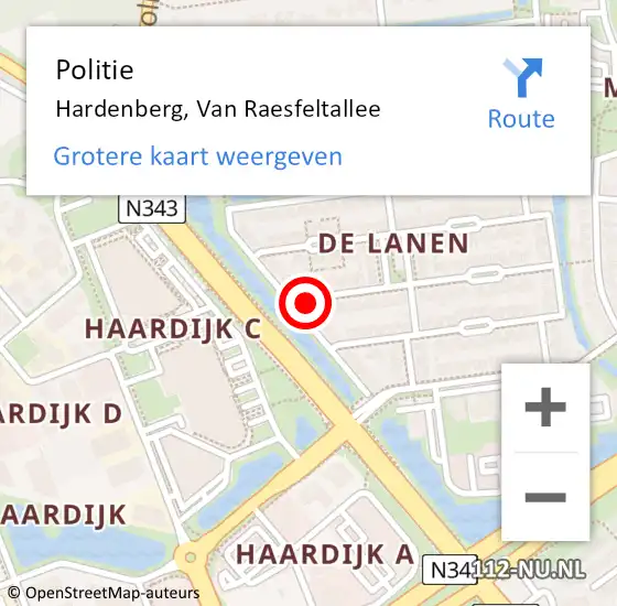 Locatie op kaart van de 112 melding: Politie Hardenberg, Van Raesfeltallee op 9 februari 2024 14:40