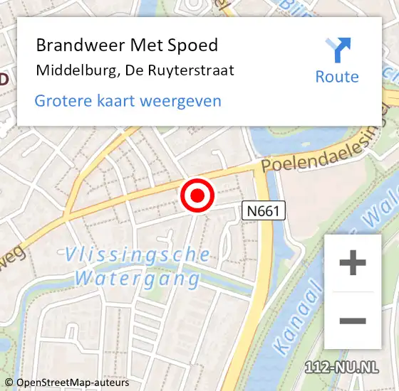 Locatie op kaart van de 112 melding: Brandweer Met Spoed Naar Middelburg, De Ruyterstraat op 9 februari 2024 14:46