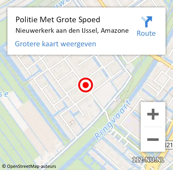 Locatie op kaart van de 112 melding: Politie Met Grote Spoed Naar Nieuwerkerk aan den IJssel, Amazone op 9 februari 2024 14:47