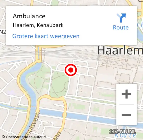 Locatie op kaart van de 112 melding: Ambulance Haarlem, Kenaupark op 9 februari 2024 14:49