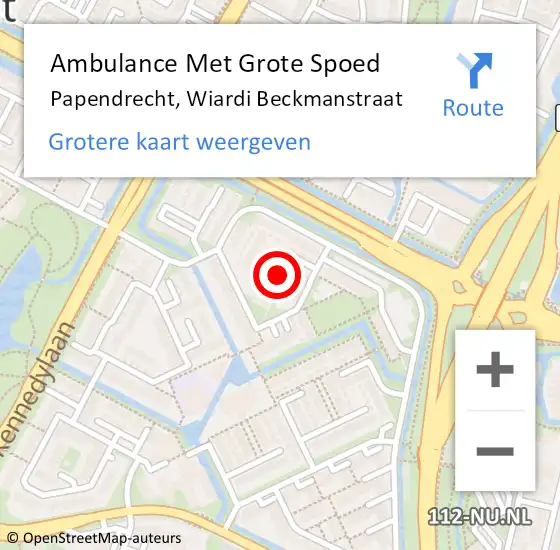 Locatie op kaart van de 112 melding: Ambulance Met Grote Spoed Naar Papendrecht, Wiardi Beckmanstraat op 9 februari 2024 14:49