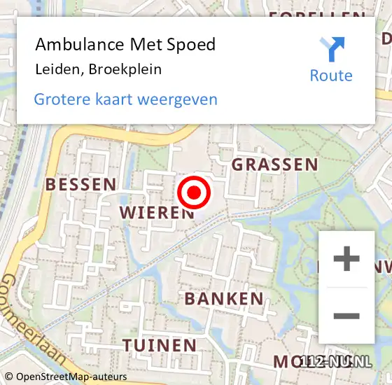 Locatie op kaart van de 112 melding: Ambulance Met Spoed Naar Leiden, Broekplein op 9 februari 2024 15:16