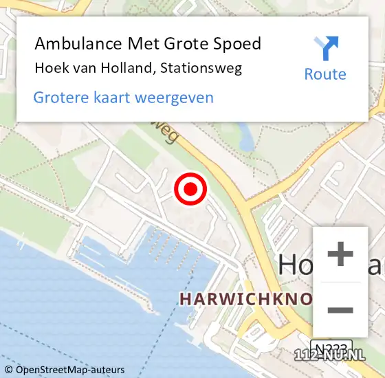 Locatie op kaart van de 112 melding: Ambulance Met Grote Spoed Naar Hoek van Holland, Stationsweg op 9 februari 2024 15:39