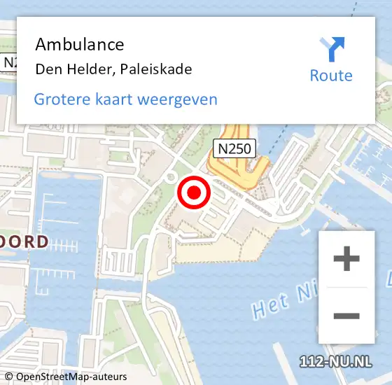 Locatie op kaart van de 112 melding: Ambulance Den Helder, Paleiskade op 9 februari 2024 16:01