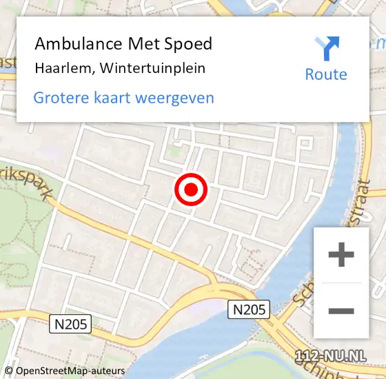 Locatie op kaart van de 112 melding: Ambulance Met Spoed Naar Haarlem, Wintertuinplein op 9 februari 2024 16:37