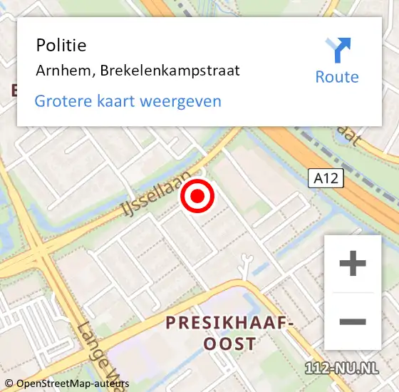 Locatie op kaart van de 112 melding: Politie Arnhem, Brekelenkampstraat op 9 februari 2024 16:45