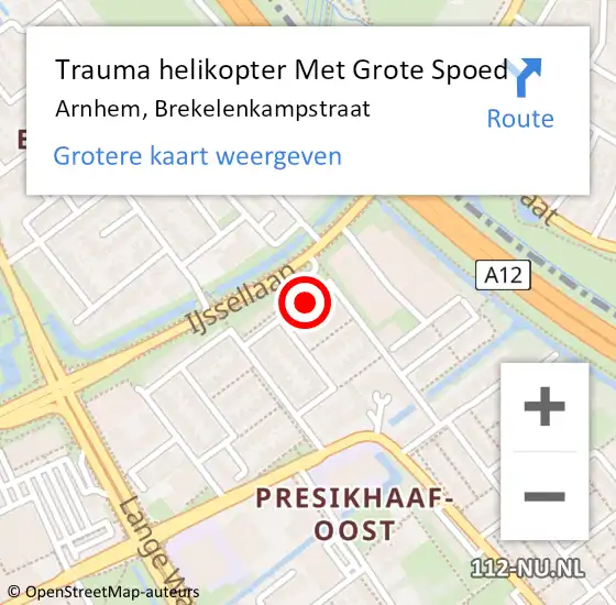 Locatie op kaart van de 112 melding: Trauma helikopter Met Grote Spoed Naar Arnhem, Brekelenkampstraat op 9 februari 2024 16:46