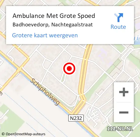 Locatie op kaart van de 112 melding: Ambulance Met Grote Spoed Naar Badhoevedorp, Nachtegaalstraat op 9 februari 2024 16:51