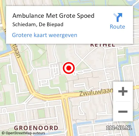 Locatie op kaart van de 112 melding: Ambulance Met Grote Spoed Naar Schiedam, De Biepad op 9 februari 2024 16:55