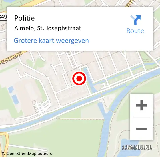 Locatie op kaart van de 112 melding: Politie Almelo, St. Josephstraat op 9 februari 2024 16:59