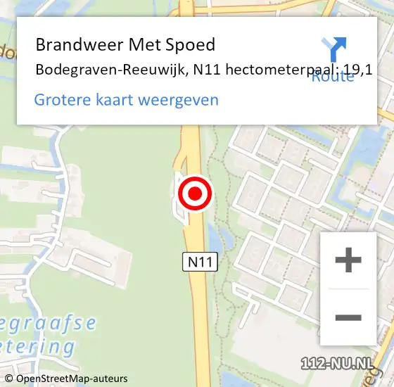 Locatie op kaart van de 112 melding: Brandweer Met Spoed Naar Bodegraven-Reeuwijk, N11 hectometerpaal: 19,1 op 9 februari 2024 17:07