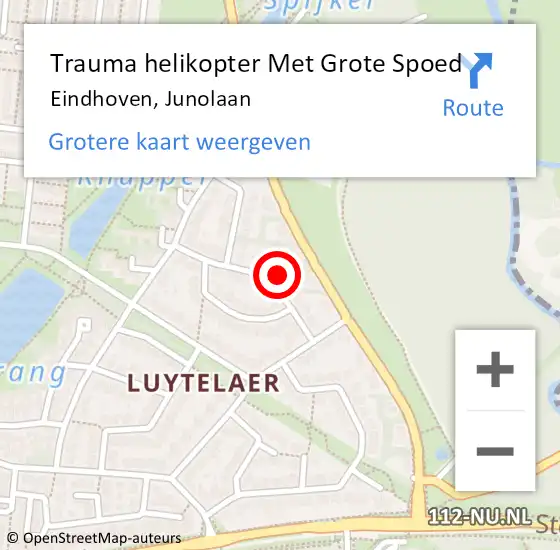 Locatie op kaart van de 112 melding: Trauma helikopter Met Grote Spoed Naar Eindhoven, Junolaan op 9 februari 2024 17:25
