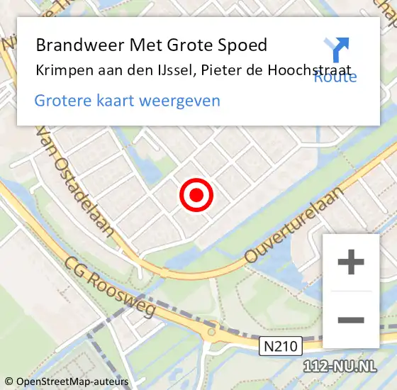 Locatie op kaart van de 112 melding: Brandweer Met Grote Spoed Naar Krimpen aan den IJssel, Pieter de Hoochstraat op 9 februari 2024 17:34