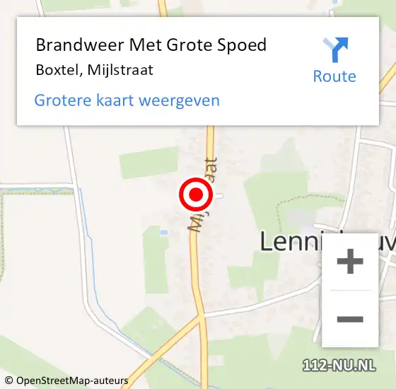 Locatie op kaart van de 112 melding: Brandweer Met Grote Spoed Naar Boxtel, Mijlstraat op 9 februari 2024 18:00