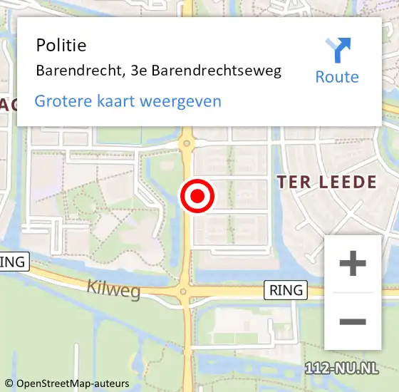 Locatie op kaart van de 112 melding: Politie Barendrecht, 3e Barendrechtseweg op 9 februari 2024 18:04