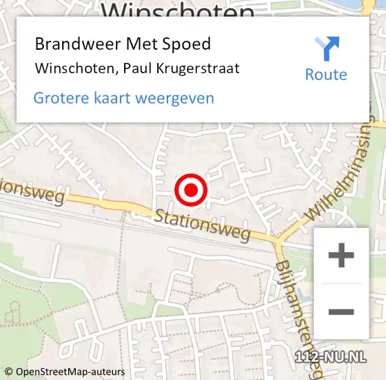 Locatie op kaart van de 112 melding: Brandweer Met Spoed Naar Winschoten, Paul Krugerstraat op 9 februari 2024 18:12