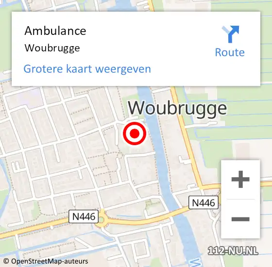 Locatie op kaart van de 112 melding: Ambulance Woubrugge op 9 februari 2024 18:40