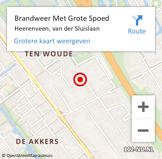 Locatie op kaart van de 112 melding: Brandweer Met Grote Spoed Naar Heerenveen, van der Sluislaan op 9 februari 2024 19:06