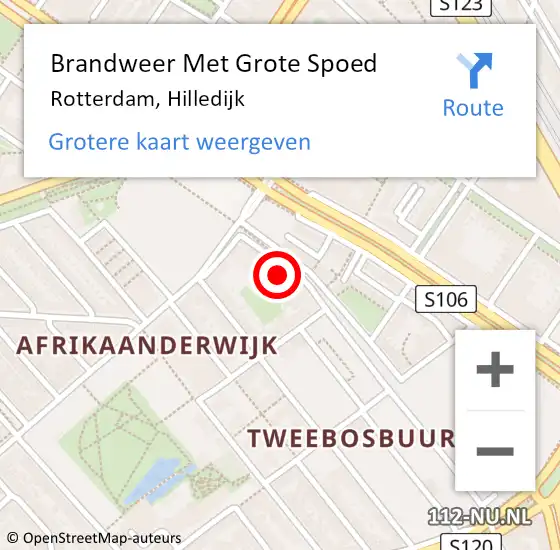Locatie op kaart van de 112 melding: Brandweer Met Grote Spoed Naar Rotterdam, Hilledijk op 9 februari 2024 19:15