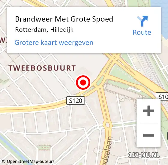 Locatie op kaart van de 112 melding: Brandweer Met Grote Spoed Naar Rotterdam, Hilledijk op 9 februari 2024 19:15