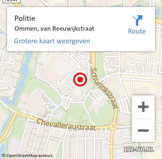 Locatie op kaart van de 112 melding: Politie Ommen, van Reeuwijkstraat op 9 februari 2024 19:37