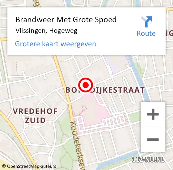 Locatie op kaart van de 112 melding: Brandweer Met Grote Spoed Naar Vlissingen, Hogeweg op 9 februari 2024 19:47