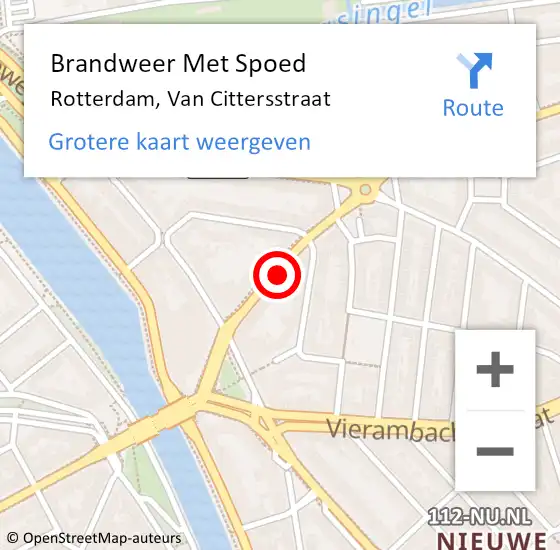 Locatie op kaart van de 112 melding: Brandweer Met Spoed Naar Rotterdam, Van Cittersstraat op 9 februari 2024 20:08
