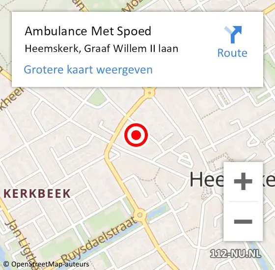 Locatie op kaart van de 112 melding: Ambulance Met Spoed Naar Heemskerk, Graaf Willem II laan op 9 februari 2024 20:08