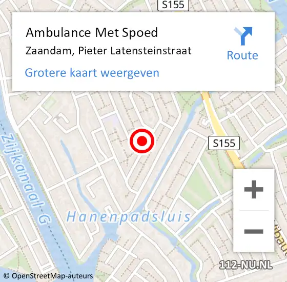 Locatie op kaart van de 112 melding: Ambulance Met Spoed Naar Zaandam, Pieter Latensteinstraat op 9 februari 2024 20:24