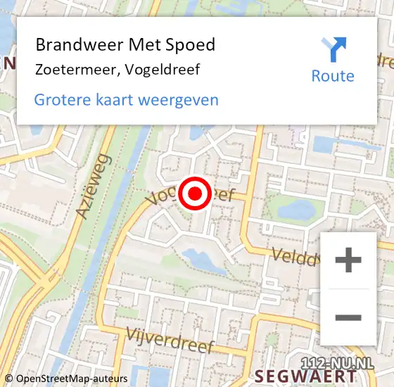 Locatie op kaart van de 112 melding: Brandweer Met Spoed Naar Zoetermeer, Vogeldreef op 9 februari 2024 20:42