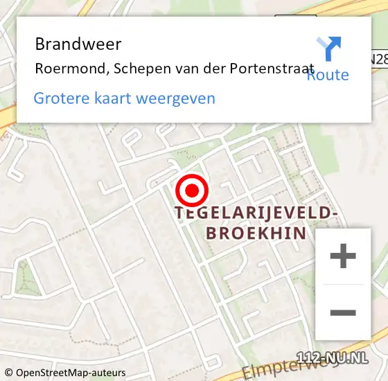 Locatie op kaart van de 112 melding: Brandweer Roermond, Schepen van der Portenstraat op 9 februari 2024 20:42