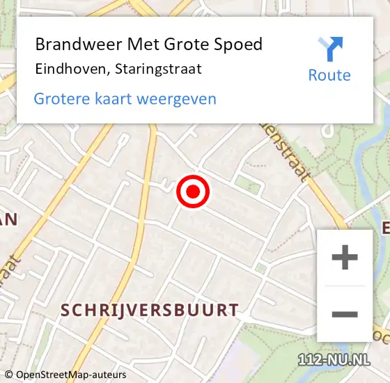 Locatie op kaart van de 112 melding: Brandweer Met Grote Spoed Naar Eindhoven, Staringstraat op 9 februari 2024 21:12