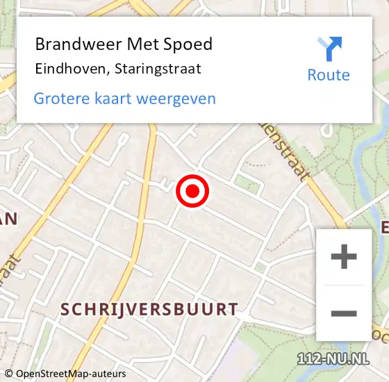 Locatie op kaart van de 112 melding: Brandweer Met Spoed Naar Eindhoven, Staringstraat op 9 februari 2024 21:13