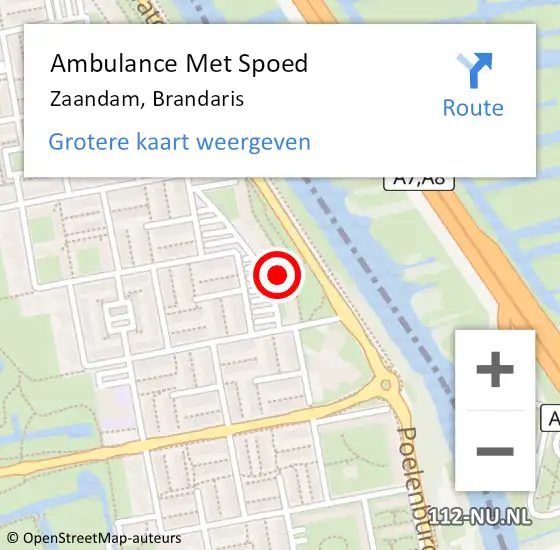 Locatie op kaart van de 112 melding: Ambulance Met Spoed Naar Zaandam, Brandaris op 9 februari 2024 21:25