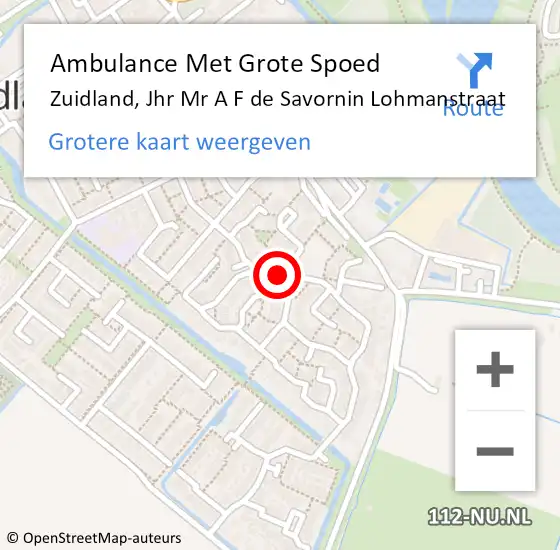 Locatie op kaart van de 112 melding: Ambulance Met Grote Spoed Naar Zuidland, Jhr Mr A F de Savornin Lohmanstraat op 9 februari 2024 21:55