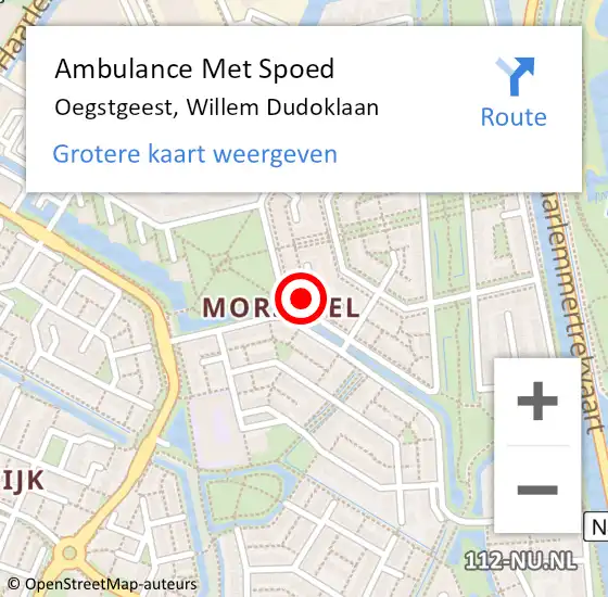 Locatie op kaart van de 112 melding: Ambulance Met Spoed Naar Oegstgeest, Willem Dudoklaan op 9 februari 2024 22:09